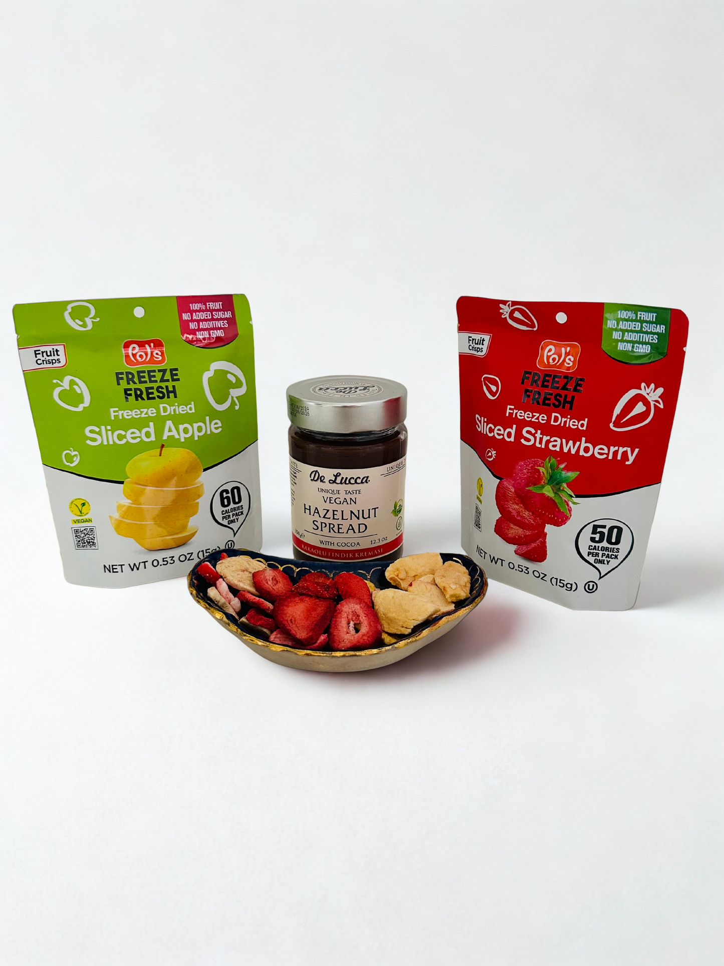 De Lucca Vegan Hazelnut Spread (1) and Pols Freeze Fresh Freeze Dried Strawberry (5), Apple (5) Bundle