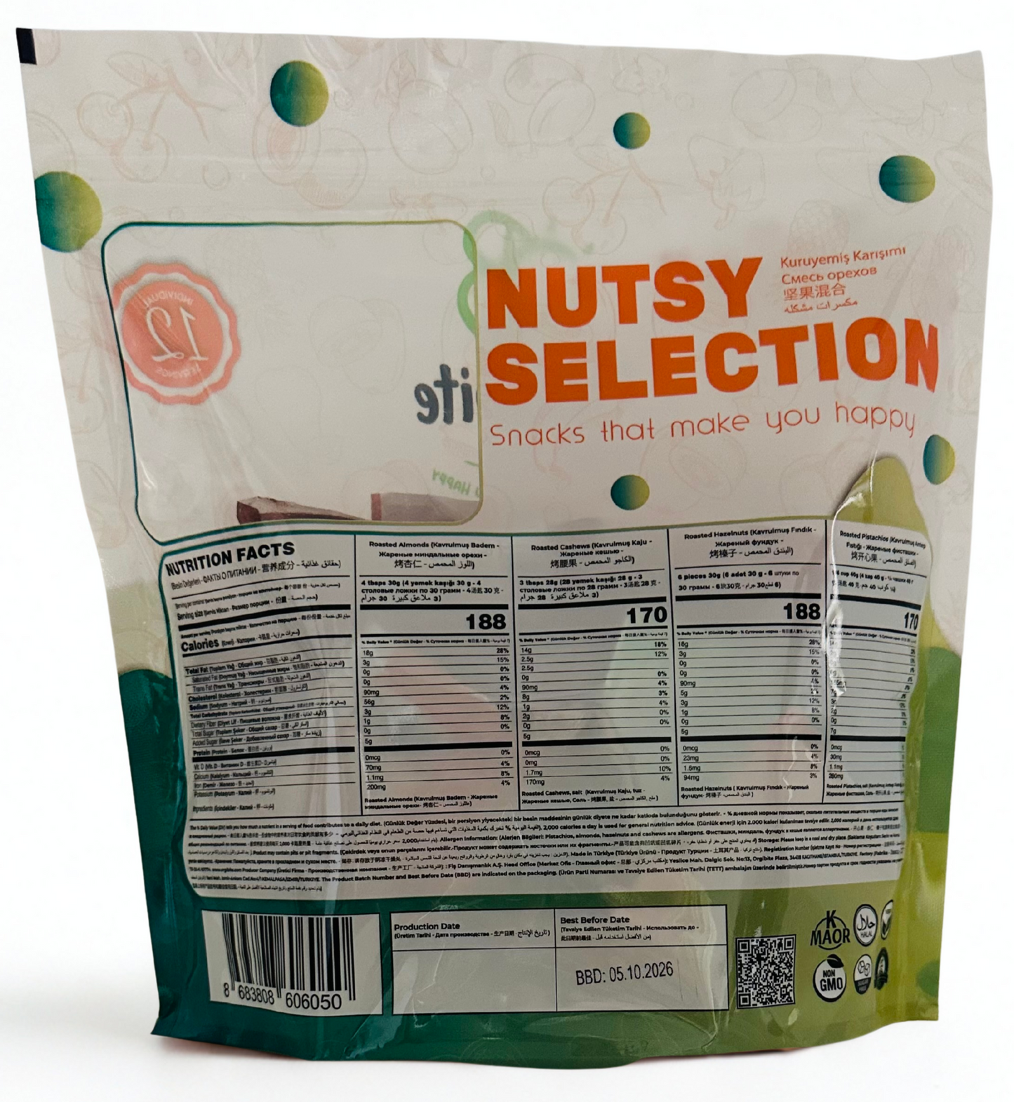 Orgibite Nutsy Selection 12-Pack Mixed Nuts - Almonds (3) Cashews (3) Pistachios (3) Hazelnuts (3)