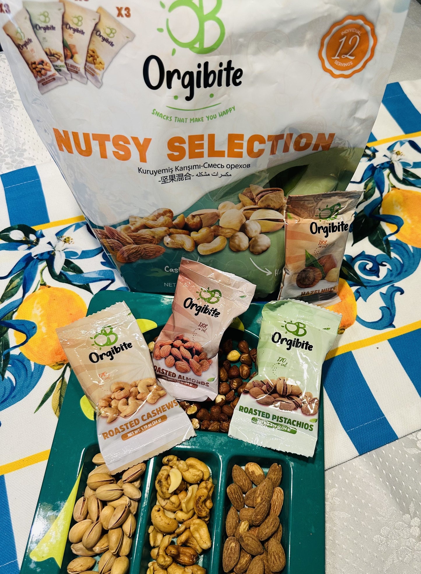 Orgibite Mixed Dried Fruit and Nuts Bundle - Organic Dried Figs (2) Dried Yellow Apricots (2) Roasted Almonds (3) Roasted Cashews (3)