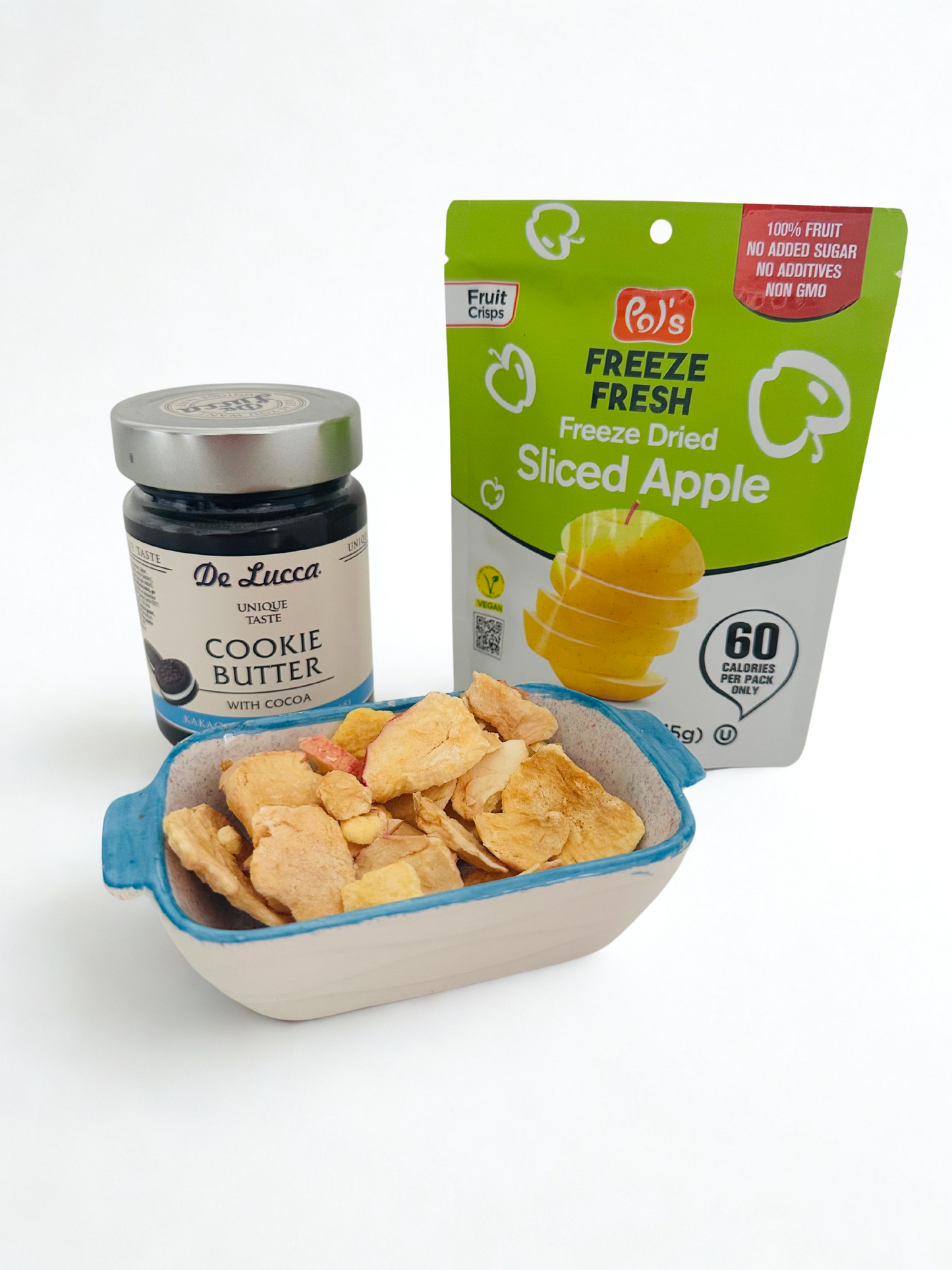 De Lucca Cookie Butter with Cocoa (1) and Pols Freeze Fresh Freeze Dried Sliced Apple (5) Bundle