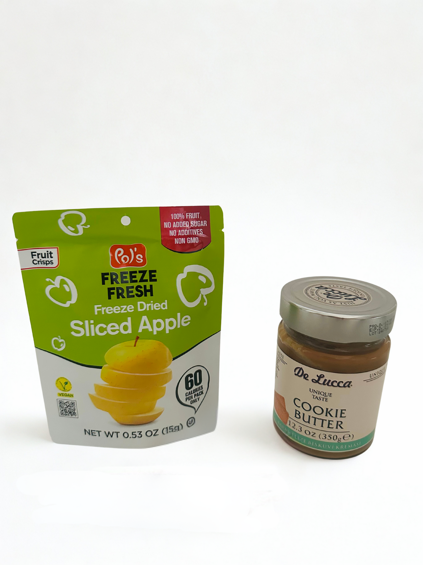 De Lucca Caramelized Cookie Butter (1) and Pols Freeze Fresh Freeze Dried Apple (5) Bundle