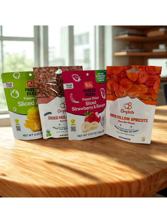 Orgibite Dried Yellow Apricots Dried Mulberries and Pols Freeze Fresh Freeze Dried Apple Strawberry/Banana Mix Bundle